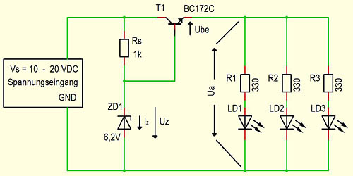 Spannungsregler mit Z-Diode und Transistor